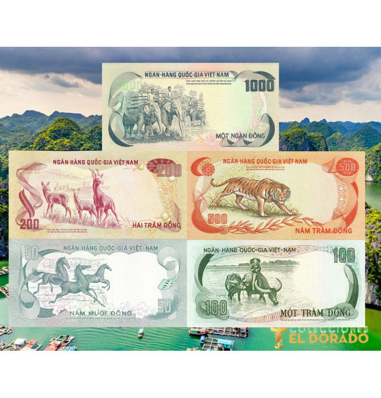 Vietnam 50,100,200,500 and 1000 Dong 1972 ND Pick 30,31,32,33,34