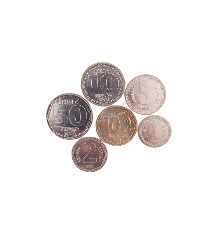 Yugoslavia set of 6 coins 1, 2, 5, 10, 50, 100 Dinars 1993
