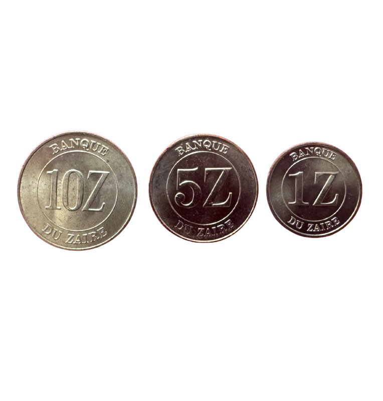 Zaire set of 3 coins 1,5,10 Zaires 1987-1988 NO UNC