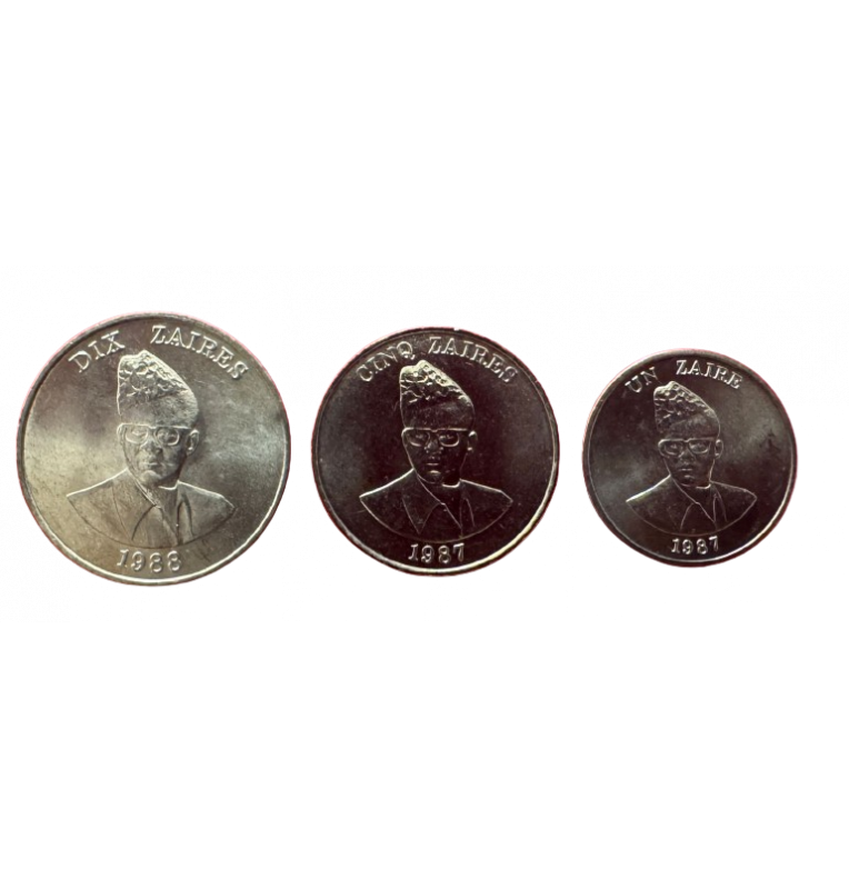 Zaire set of 3 coins 1,5,10 Zaires 1987-1988 NO UNC