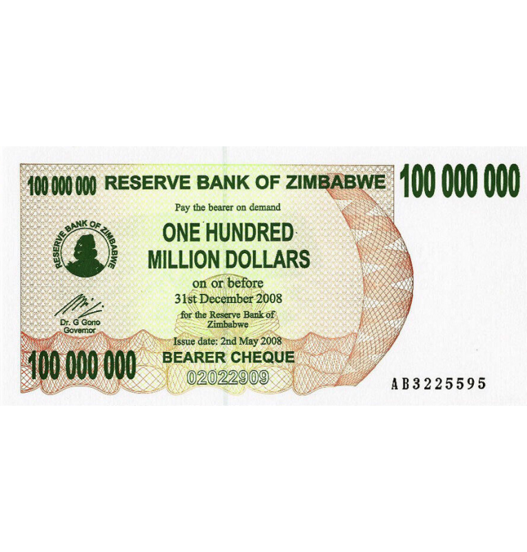 Zimbabue 100.000.000 Dólares 2008 Pick 58