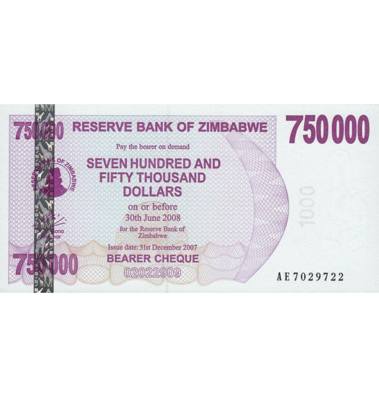 Zimbabue 750.000 Dólares 2007 Pick 52
